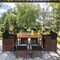 Outdoor Rattan Dining Set 9 Piece with Cushions and Umbrella Hole